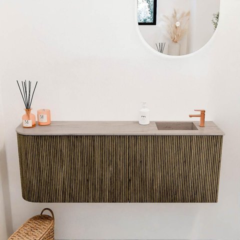 Mondiaz JOYA-DLUX Meuble de salle de bains 111.6cm - arrondi gauche couleur Dusk - Vasque FAYE position Droite 1 trou de robinet couleur Saba. SW1426093