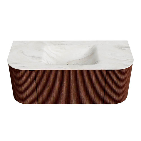Mondiaz KURVE-DLUX Badkamermeubelset - 110x46x40cm - 1 lade - 2 deuren - wastafel solid surface - midden - 1 kraangat - Ruby SW1415709