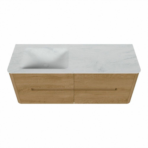Mondiaz CIRO-DLUX Badkamermeubelset - 130x45x50cm - Solid surface wastafel Opalo - 1 wasbak Links - zonder kraangaten - 4 lades - Oak SW1531072