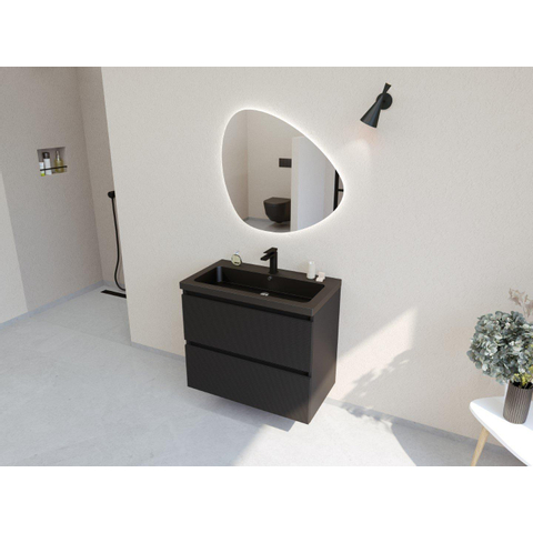 H&R Badmeubelen Infinity XXL 3D Badkamermeubelset - 80 cm - 1 keramische wasbak djazz mat zwart - 1 kraangat - 2 lades - mat zwart SW863448