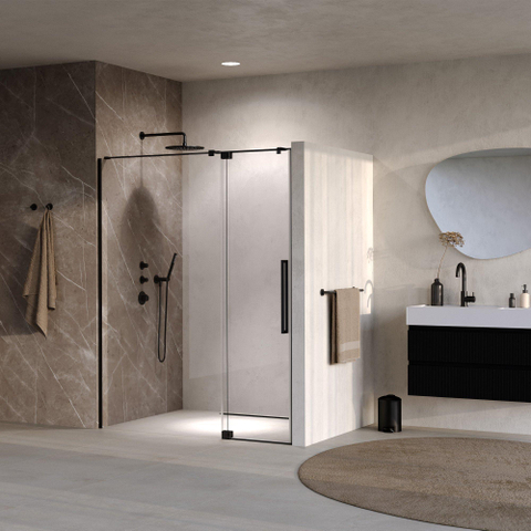 BRAUER Stellar Porte de niche - 2 pièces - 160x200cm - porte battante - revêtement de verre - réversible - verre clair - noir mat SW1418080