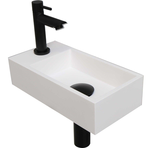 Ink Versus pack lave-mains – 36 x 18 x 9 cm – polystone blanc – perçage à gauche – robinet noir mat SW352391