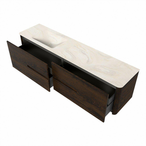 Mondiaz CIRO-DLUX Badkamermeubelset - 190x45x50cm - Solid surface wastafel Ostra - 1 wasbak Links - 1 kraangat - 4 lades - Walnut SW1530391