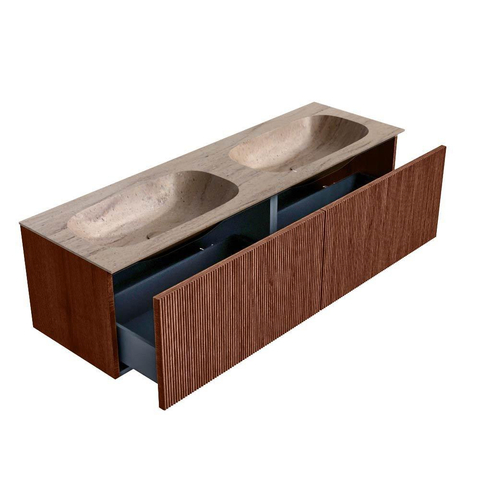 MONDIAZ KURVE-DLUX 150cm badmeubel kleur Ruby met 2 lades en 0 deuren. Wastafel STOR SMALL Dubbel zonder kraangat Saba. SW1433518