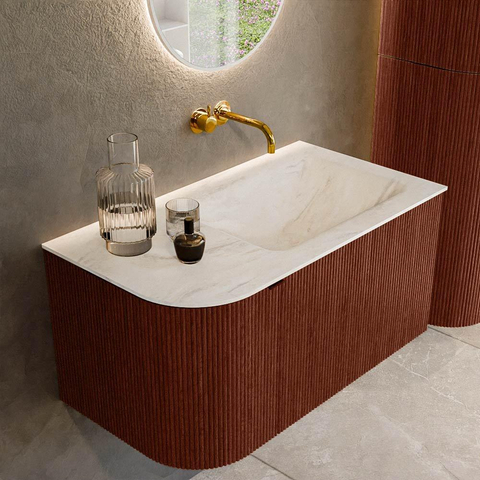 Mondiaz KURVE-DLUX Ensemble de meubles de salle de bains - 85x46x40cm - 1 tiroir - 1 porte - lavabo solid surface - droit - sans trou de robinet - Ruby SW1415912
