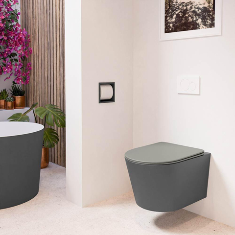 Mondiaz LAVIE hangtoilet – spoelrandloos – 36 x 53 cm – met softclose zitting – Dark grey (grijs), zitting Smoke (lichtbruin) SW1208727