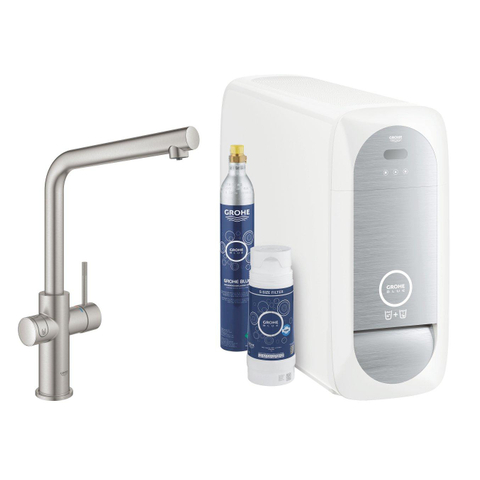 Grohe Blue Home Keukenkraan - L-Uitloop - 1-gats - filterfunctie - plat licht en bruisend water - Supersteel (RVS) SW228366