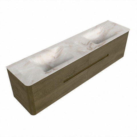 Mondiaz CIRO-DLUX Badkamermeubelset - 190x45x50cm - Solid surface wastafel Frappe - 2 wasbak Dubbel - zonder kraangaten - 4 lades - Dusk SW1532859