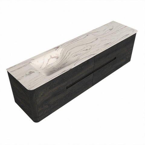 Mondiaz CIRO-DLUX Ensemble de meubles de salle de bains - 180x45x50cm - Vasque en solid surface Nata - 1 lavabo à gauche - 1 trou de robinet - 4 tiroirs - Shadow SW1532609