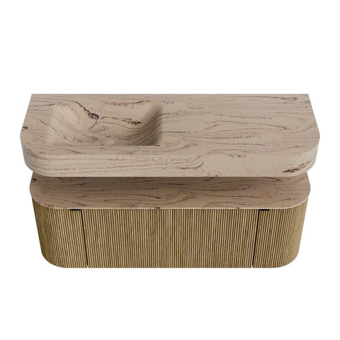 MONDIAZ THOR-DLUX 130cm meuble de salle de bains arrondi gauche + droite couleur Dusk avec 1 tiroir et 2 portes. Vasque suspendue CLOUD Gauche sans trou de robinet couleur Arena. SW1463809