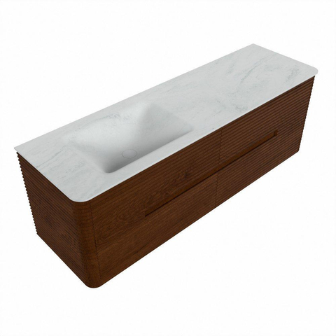 Mondiaz CIRO-DLUX Ensemble de meubles de salle de bains - 150x45x50cm - plan-vasque solid surface Opalo - 1 vasque à gauche - sans trous de robinet - 4 tiroirs - Ruby SW1531506