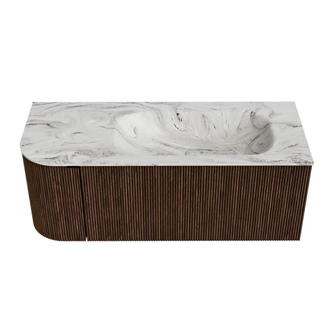 MONDIAZ KURVE-DLUX Meuble de salle de bains 115cm avec module 25 L couleur Walnut avec 1 tiroir et 1 porte. Lavabo BIG SMALL à droite 1 trou de robinet couleur Glace. SW1138059