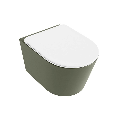 Mondiaz LAVIE hangtoilet – spoelrandloos – 36 x 53 cm – met softclose zitting – Army (groen), zitting Talc (wit) SW1208753