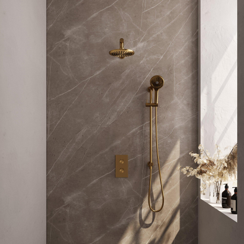 BRAUER Gold Carving ensemble de douche pluie encastré – douche de tête Ø 20 cm – bras mural droit 40 cm – douchette ronde – barre de douche 70 cm SW715692