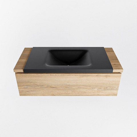 Mondiaz BUKLA Ensemble de meuble - 100x45x34cm - 0 trous de robinet - lavabo centré - solid surface - Urban - sans poignée - 1 tiroir - Mélamine - Chêne blanchi SW704792