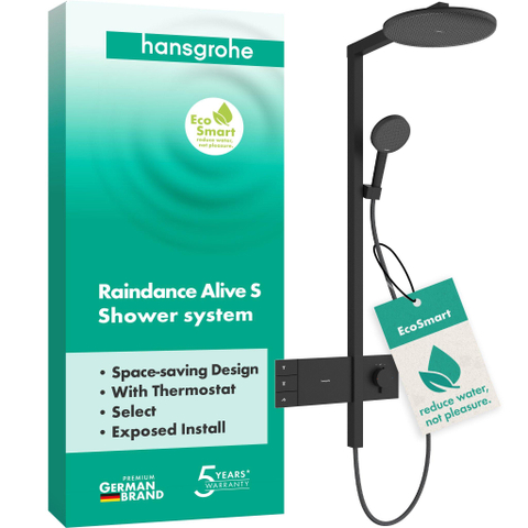 Hansgrohe Raindance alive S - showerpipe - 300 - 2jet - ecosmart - thermostaat - mat zwart SW1388110