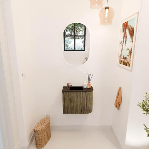 Mondiaz JOYA 51.6cm toiletmeubel - ronding rechts kleur Dusk - Wastafel FAYE positie Links 1 kraangat kleur Urban. SW1421690
