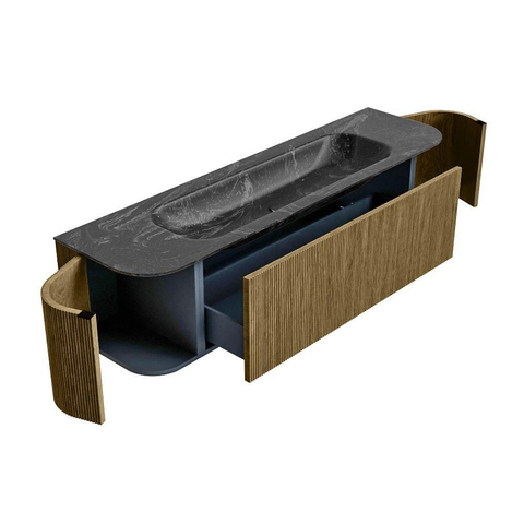 Mondiaz KURVE-DLUX Ensemble meuble de salle de bains - 170x46x40cm - 1 tiroir - 2 portes - lavabo solid surface - milieu - 1 trou de robinet - Dusk SW1415280