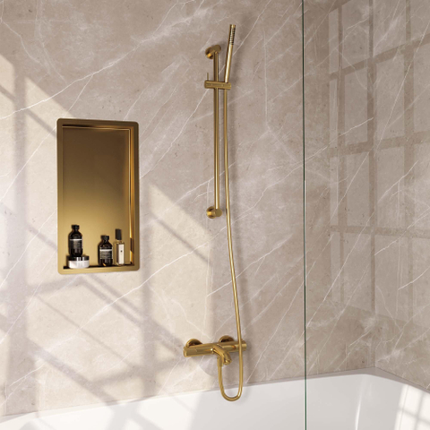 Robinet de baignoire Brauer Gold Edition - barre de douche - 2 fonctions - 2 boutons lisses - douchette à main 1 fonction - PVD - or brossé SW1164603