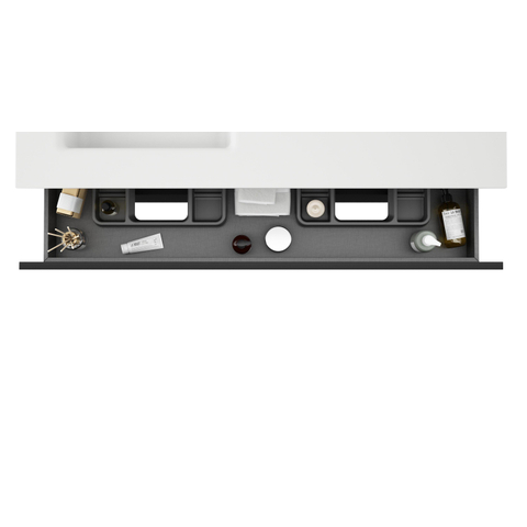 Saniclass Chaci Meuble de salle de bain - 120x46x55cm - lavabo en céramique blanc - 2 vasques ovales - 2 trous de robinet - 2 tiroirs - miroir rectangulaire - noir mat SW724529