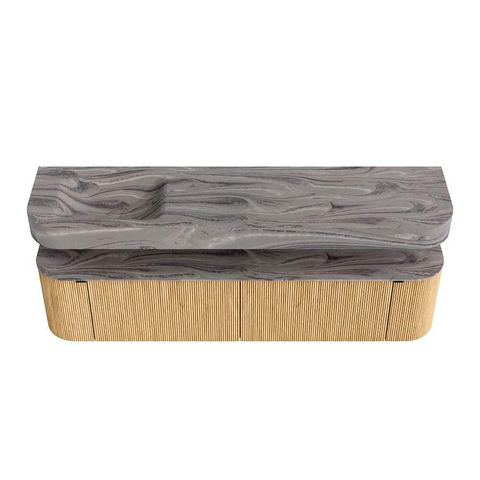 MONDIAZ THOR-DLUX 190cm meuble de salle de bains arrondi gauche + droite couleur Oak avec 2 tiroirs et 2 portes. Vasque suspendue CLOUD Gauche sans trou de robinet couleur Sombra. SW1466686