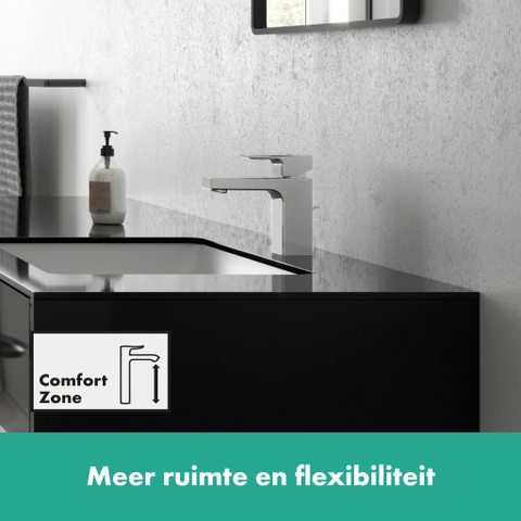 Hansgrohe Vernis Shape 1 greeps wastafelkraan - 100 met trekwaste - hoogglans chroom SW651367
