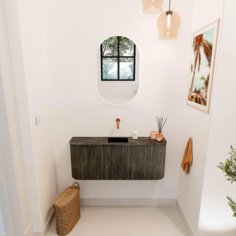 Mondiaz JOYA-DLUX 103.2cm toiletmeubel - ronding links en rechts kleur Shadow - Wastafel FAYE positie Midden Zonder kraangat kleur Lava. SW1422893