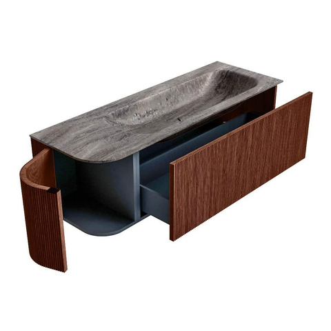 MONDIAZ KURVE-DLUX Meuble de salle de bains 135cm arrondi à gauche couleur Ruby avec 1 tiroir et 1 porte. Lavabo BIG MEDIUM à droite 1 trou de robinet Oza. SW1432817
