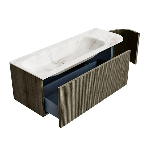 Mondiaz KURVE-DLUX Ensemble meuble de salle de bains - 125x46x40cm - 1 tiroir - 1 porte - lavabo solid surface - gauche - sans trou de robinet - Shadow SW1414340
