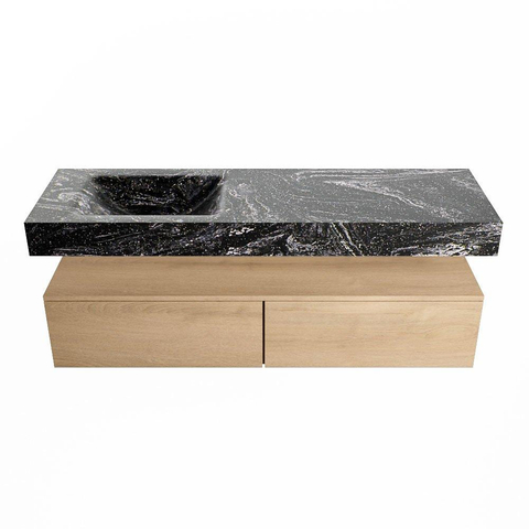 Mondiaz ALAN-DLUX Ensemble de meuble - 150cm - meuble Washed Oak mat - 2 tiroirs - Lavabo Cloud Lava suspendu - vasque Gauche - 1 trou de robinet SW808867
