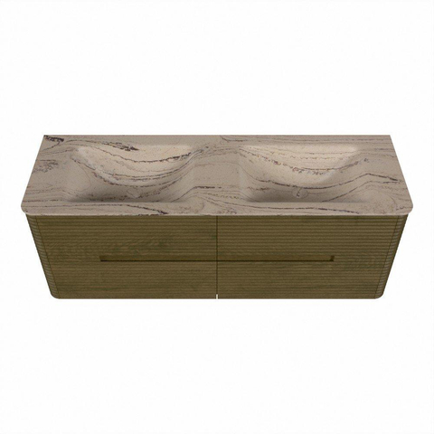 Mondiaz CIRO-DLUX Ensemble de meubles de salle de bains - 140x45x50cm - Plan vasque solid surface Arena - 2 cuves Double - sans trous de robinet - 4 tiroirs - Dusk SW1533112