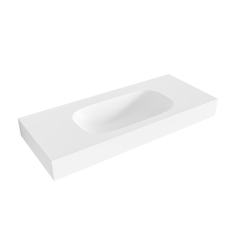 Mondiaz STOR SMALL Vrijhangende wastafel - 110cm - wasbak midden - rand 12cm - Solid surface Talc SW429582