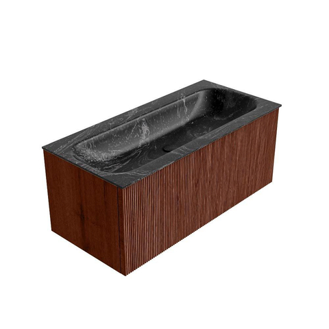 Mondiaz KURVE-DLUX Ensemble de meuble de salle de bains - 100x46x40cm - 1 tiroir - lavabo solid surface - central - sans trou de robinet - Ruby SW1416038
