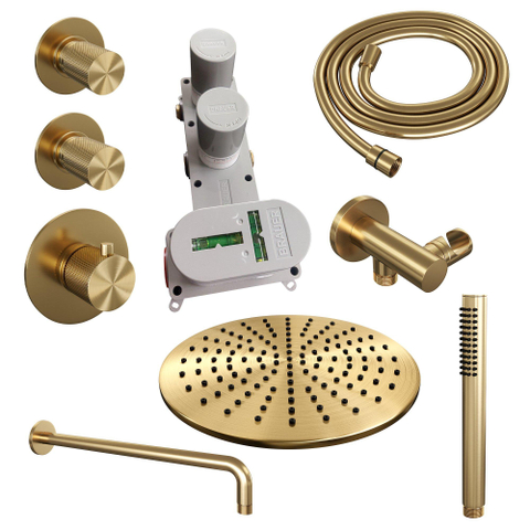 BRAUER Gold Carving inbouw regendoucheset – Ø30 cm hoofddouche – 40 cm gebogen wandarm – staafhanddouche – vaste douchehouder SW715509