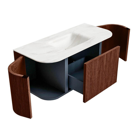 Mondiaz KURVE-DLUX Badkamermeubelset - 100x46x40cm - 1 lade - 2 deuren - wastafel solid surface - midden - zonder kraangat - Ruby SW1415829
