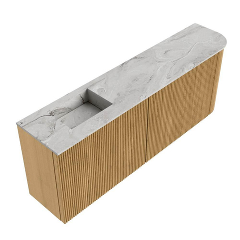 Mondiaz JOYA-DLUX Meuble de salle de bains 111.6cm - arrondi droit couleur Chêne - Vasque FAYE position Gauche 1 trou de robinet couleur Glace SW1421986