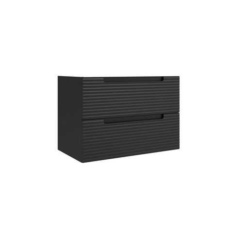 Saniclass Prime Balance Meuble de salle de bain - 80x55x45cm - 1 vasque rectangulaire en céramique blanc - 1 trou de robinet - 2 tiroirs - miroir rectangulaire - noir mat SW916162
