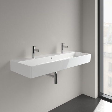 Villeroy & Boch memento 2.0 wastafel onderzijde - geslepen - 120x47cm - met overloop - 2 kraangaten - White Alpine (glans wit) SW354354