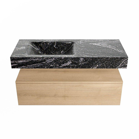 Mondiaz ALAN-DLUX Ensemble de meuble - 110cm - meuble Washed Oak mat - 1 tiroir - Lavabo Cloud Lava suspendu - vasque Gauche - 0 trous de robinet SW808838