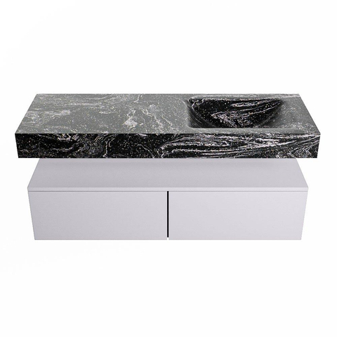 Mondiaz ALAN-DLUX Ensemble de meuble - 130cm - meuble Cale mat - 2 tiroirs - Lavabo Cloud Lava suspendu - vasque Droite - 0 trous de robinet SW808457