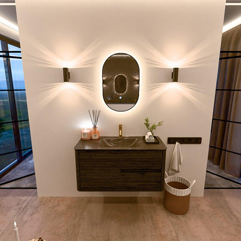 Mondiaz CIRO-DLUX Badkamermeubelset - 100x45x50cm - Solid surface wastafel Lava - 1 wasbak Midden - 1 kraangat - 2 lades - Shadow SW1532262