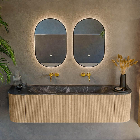 MONDIAZ KURVE-DLUX meuble de salle de bains 170 cm avec module 25 Len R couleur Chêne avec 1 tiroir et 2 portes. Lavabo BIG LARGE central sans trou de robinet couleur Lave. SW1137168