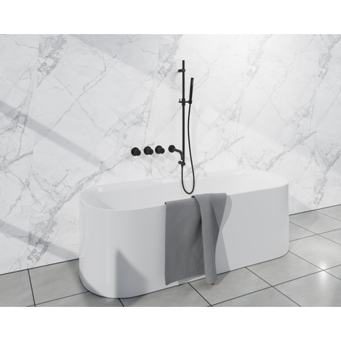 Fortifura Nebbio Badcombinatie-set - thermostaatkraan - glijstang met geïntegreerde wandaansluitbocht - metalen doucheslang - staaf handdouche - uitloop - mat zwart SW1238086