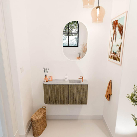Mondiaz JOYA-DLUX 81.6cm toiletmeubel - ronding links kleur Dusk - Wastafel FAYE positie Rechts 1 kraangat kleur Glace. SW1423177