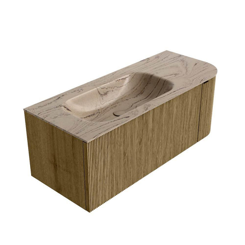 MONDIAZ KURVE-DLUX Meuble de salle de bains 115 cm arrondi à droite couleur Dusk avec 1 tiroir et 1 porte. Lavabo BIG SMALL gauche 1 trou de robinet Arena. SW1431383