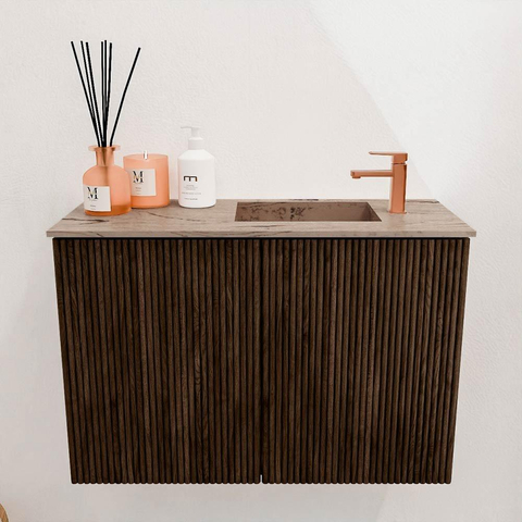 Mondiaz JOYA-DLUX Meuble de salle de bains 60cm - couleur Walnut - Vasque FAYE position Droite 1 trou de robinet couleur Arena. SW1424326