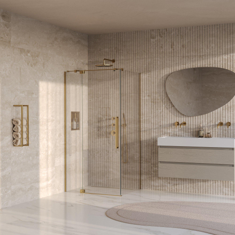 BRAUER Stellar Cabine de douche - 100x80x200cm - porte battante - revêtement verre - réversible - verre clair - PVD or brossé SW1417996
