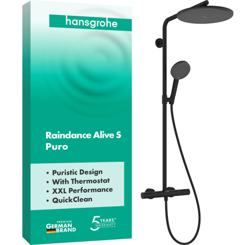 Hansgrohe Raindance alive s puro Showerpipe - 300 - 1jet - met Ecostat Element - mat zwart SW1388207