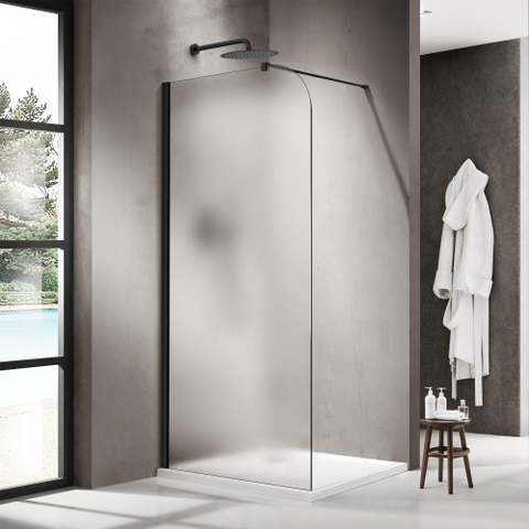 Fortifura Galeria Inloopdouche - 90x200cm - afgeronde glaswand - links - glas - wandarm - mat zwart SW1420698