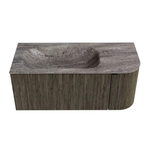MONDIAZ KURVE-DLUX Meuble de salle de bains 105cm arrondi à droite couleur Shadow avec 1 tiroir et 1 porte. Lavabo BIG SMALL gauche 1 trou de robinet Oza. SW1432869